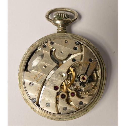 300 - WWII German Kriegsmarine military open face keyless wind pocket watch, the dial  marked KM Solvil Ge... 