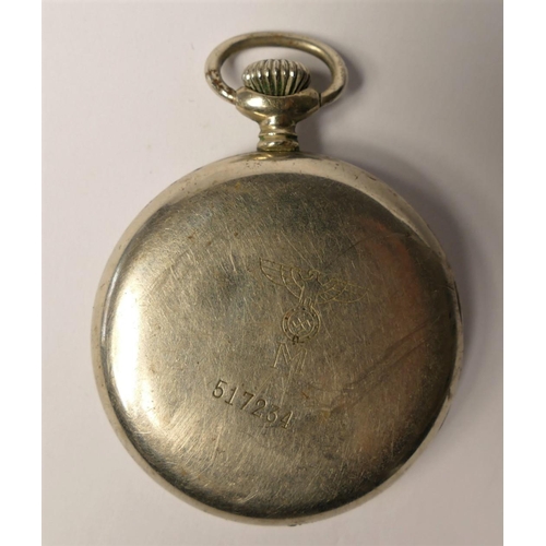 300 - WWII German Kriegsmarine military open face keyless wind pocket watch, the dial  marked KM Solvil Ge... 