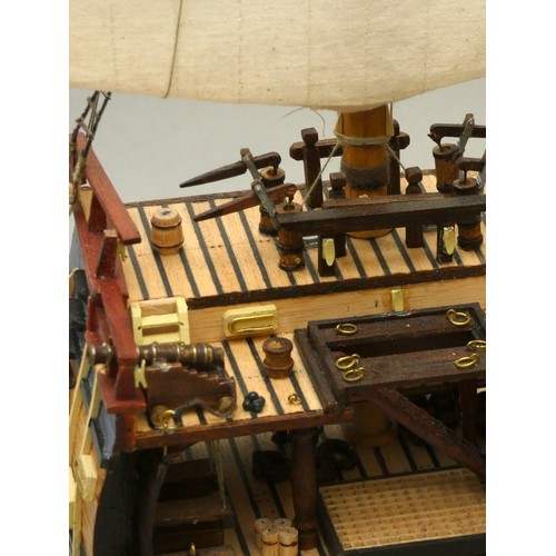 361 - HM Bark Endeavour cross section 1:93 scale, ayous wood with sails and rigging, display case, 79 x 42... 