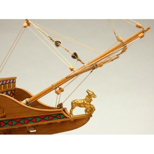 362 - Golden Hind static display model, 1:53 scale, ayous wood, with painted decoration, plank on frame co... 