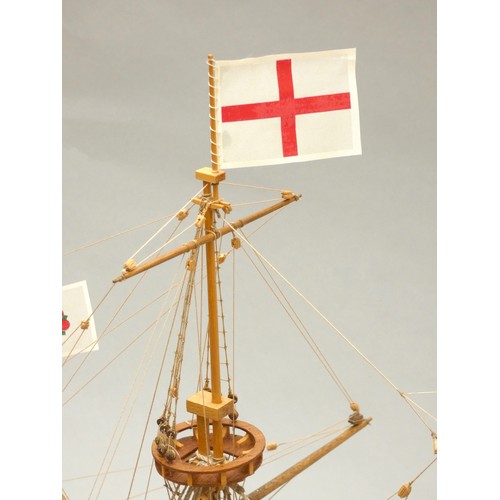 362 - Golden Hind static display model, 1:53 scale, ayous wood, with painted decoration, plank on frame co... 