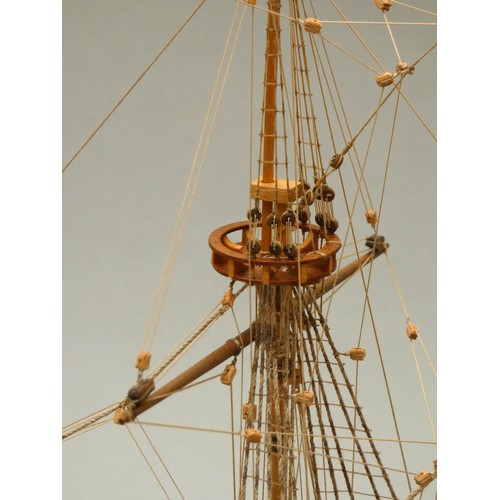 362 - Golden Hind static display model, 1:53 scale, ayous wood, with painted decoration, plank on frame co... 