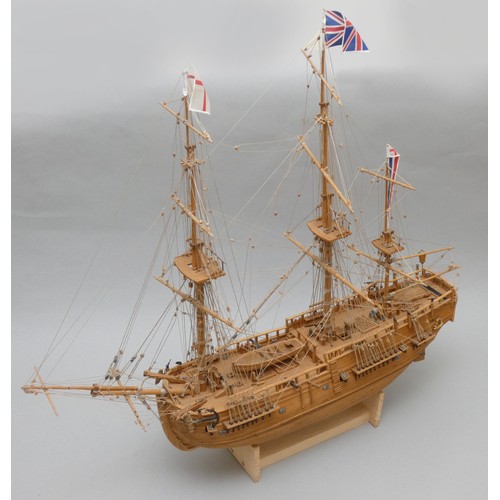 367 - HM Bark Endeavour, static display model, 1:60 scale, plank on frame construction, 76 x 71cm.
Lieuten... 