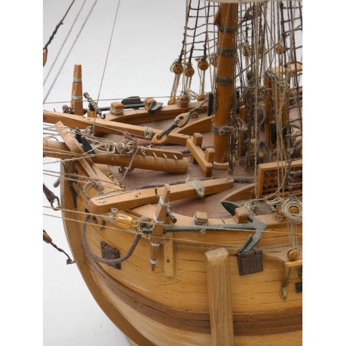 369 - HM Bark Endeavour, static display model, 1:64 scale, plank on frame construction, with sails, 72 x 6... 