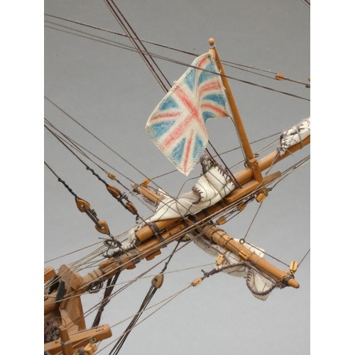 369 - HM Bark Endeavour, static display model, 1:64 scale, plank on frame construction, with sails, 72 x 6... 