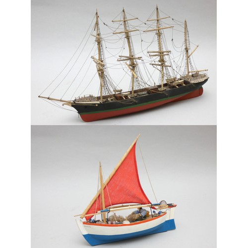 374 - A static model of tea clipper Garnet Hill of Glasgow, 49cm and a modern Greek fishing boat, 30cm.
Ga... 