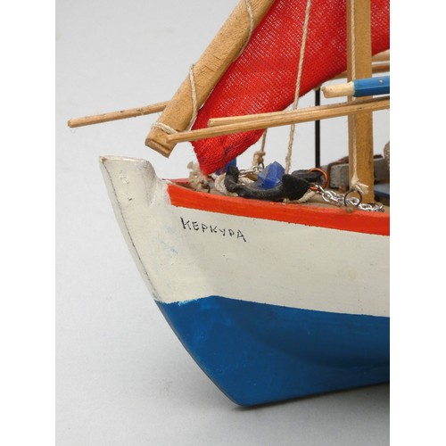 374 - A static model of tea clipper Garnet Hill of Glasgow, 49cm and a modern Greek fishing boat, 30cm.
Ga... 