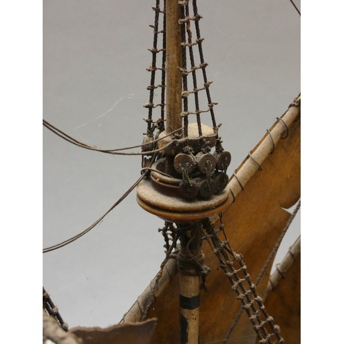 375 - A static model of an Elizabethan galleon, 56cm.