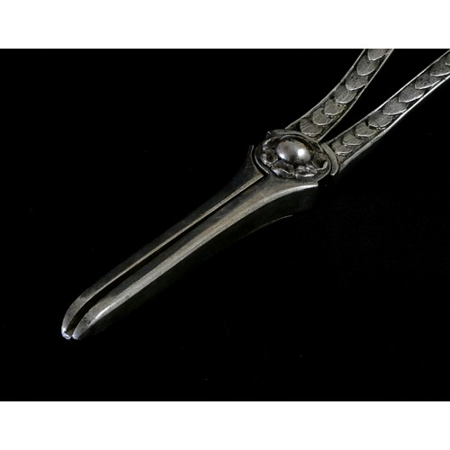 386 - A Victorian presentation silver pair of grape scissors, by George Adams, London 1863, with heart mot... 