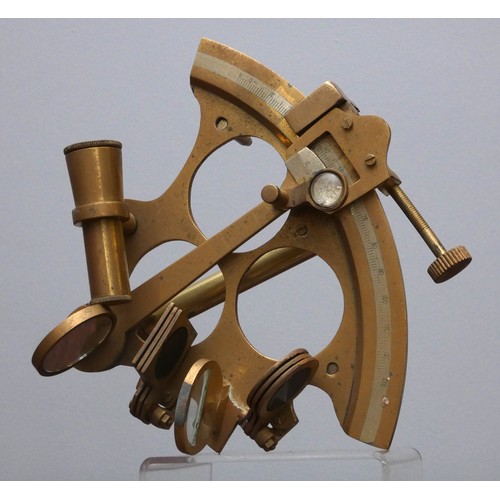 392 - A reproduction brass sextant, 19cm, hardwood case