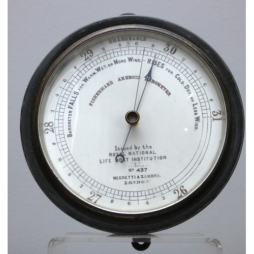 407 - Negretti & Zambra, London, a 5" Fisherman's Aneroid Barometer, issued by the R.N.L.I number 437