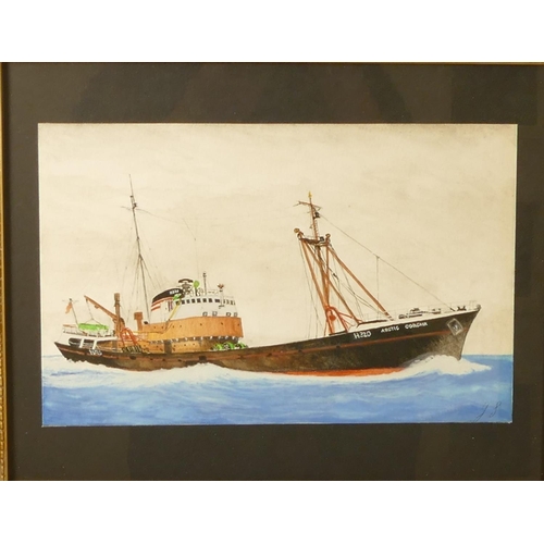 438 - G. Sullivan?, two nautical watercolour scenes, signed lower right, 30 x 19 cm, together with a D.M.K... 