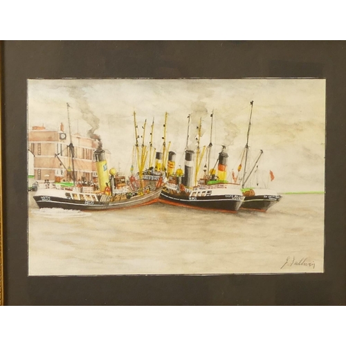 438 - G. Sullivan?, two nautical watercolour scenes, signed lower right, 30 x 19 cm, together with a D.M.K... 