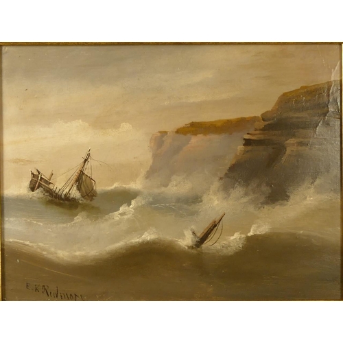 440 - Edward King Redmore (1860-1941), two shipwreck scenes, oil on board, on signed bottom left, the othe... 