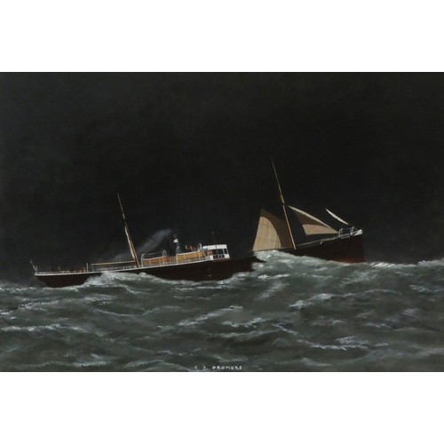 442 - Attributed to Ruben (Reuben) Chappell (1870-1940), The SS Dromore, under steam in rough seas, unsign... 