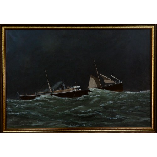 442 - Attributed to Ruben (Reuben) Chappell (1870-1940), The SS Dromore, under steam in rough seas, unsign... 