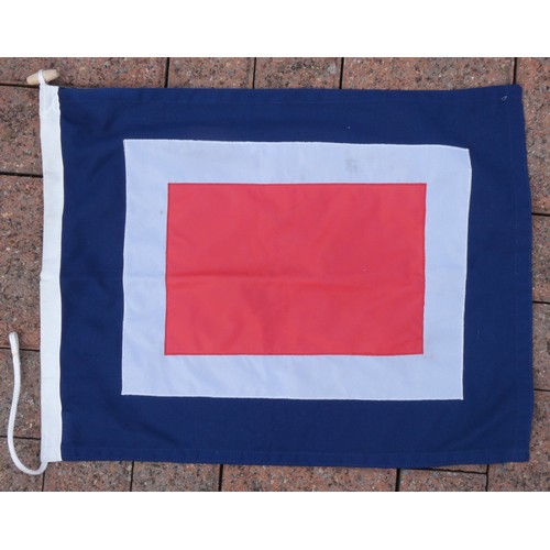 411 - A vintage Red Ensign, 100 x 200cm, a Blue Ensign, 85 x 180cm, a Union Flag, 125 x 265 and three mode... 