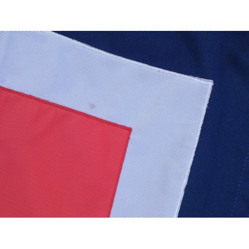 411 - A vintage Red Ensign, 100 x 200cm, a Blue Ensign, 85 x 180cm, a Union Flag, 125 x 265 and three mode... 