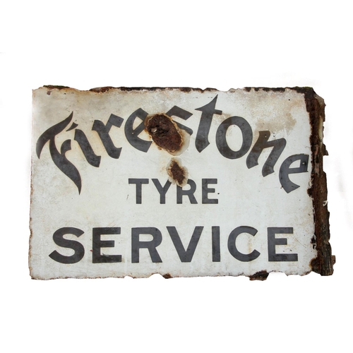 68 - Firestone Tyre Service, a double sided vitreous enamel advertising sign, 34 x 52 cm