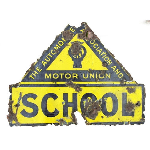 69 - AA & Motor Union School, a single sided vitreous enamel advertising sign, 52 x 66 cm