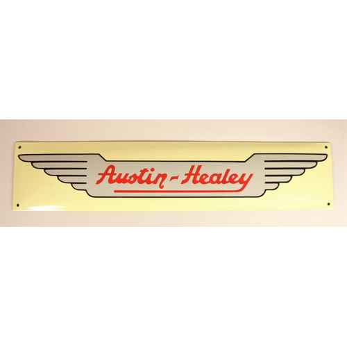 87 - A reproduction single sided vitreous enamel Austin Healey wall mounted sign, 15 x 70 cm