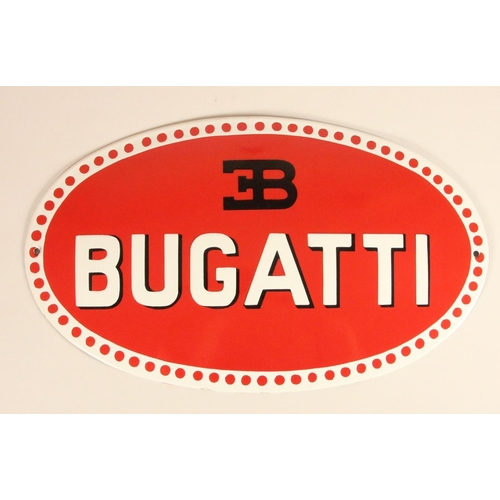 88 - A reproduction single sided vitreous enamel Bugatti sign 22 x 36 cm