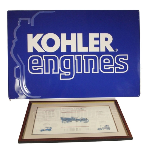 89 - A pressed aluminum single sided Kohler Engines advertising sign, 24 x 91 cm, together with a Barker ... 