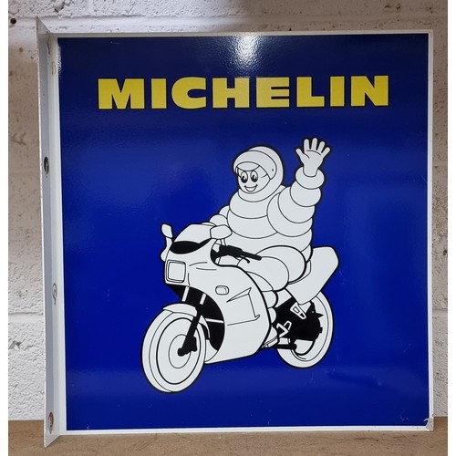 90 - A Michelin Man double sided metal wall mounted motorcycling advertising sign, 47 x 47cm