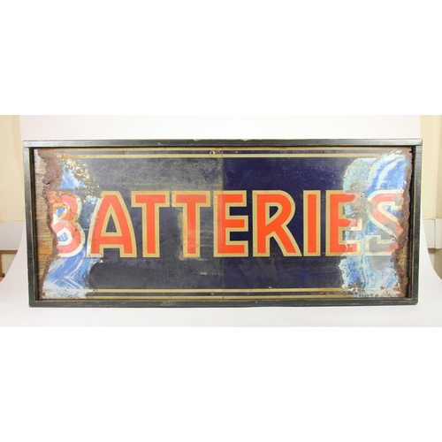 91 - A Lucas Batteries tin advertising sign, wooden frame, 41 x 98 cm