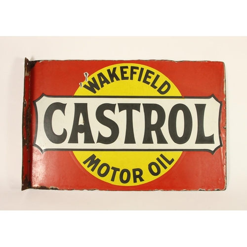 96 - A double sided, wall mounted vitreous enamel Wakefield Castrol advertising sign, 33 x 51 cm