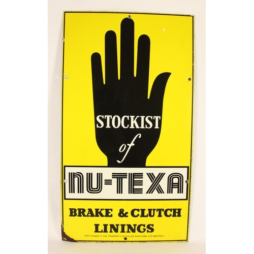 97 - An enamel Nu-texa stocklist Brack & Clutch Linings advertising sign, 63 x 36 cm