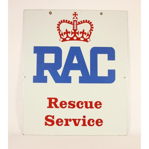 98 - An double sided enamel RAC Rescue Service adverting sign, 63 x 52 cm