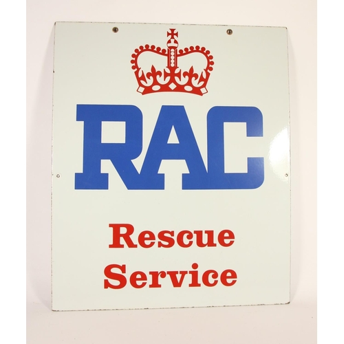 98 - An double sided enamel RAC Rescue Service adverting sign, 63 x 52 cm