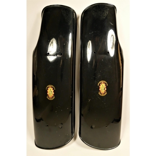 174 - A pair of BSA black leg shields, probably from a BSA Bantam, 60 cm