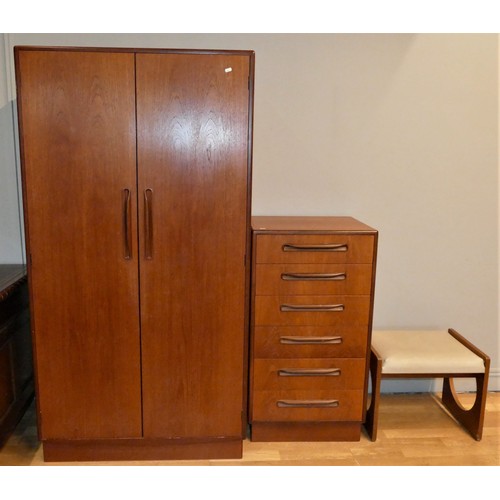 283 - A G-Plan teak wardrobe, 90cm x 59cm x 175cm, a G-Plan chest of six short drawers, 56cm x 45cm x 103c... 
