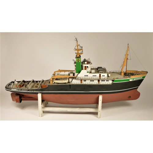 142 - A radio controlled home built motorised pond boat, depicting a stern trawler, Smit Rotterdam, 95 cm ...