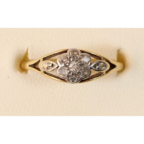 79 - A gold diamond cluster ring, set with single cuts, O 1/2, 2.3gm