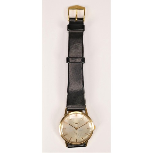 80 - Longines, an 18K gold manual wind gentleman's wristwatch, c.1970's, ref 1700, silvered dial with bat... 