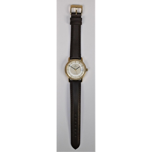 89 - Omega, a gold plated automatic date gentleman's wristwatch, c.1973, off white dial with baton marker... 