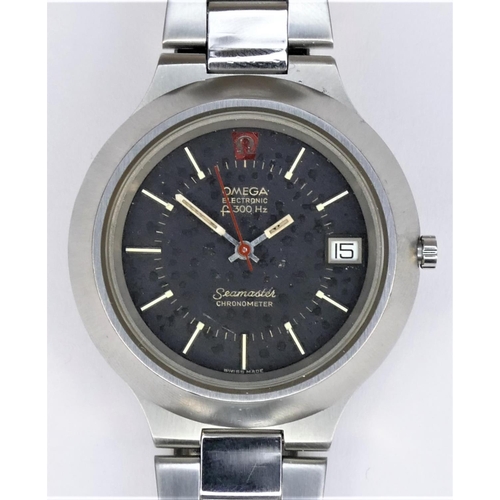 95 - Omega Seamaster Electronic F300Hz, a stainless steel date gentleman's wristwatch, c.1970, the black ... 