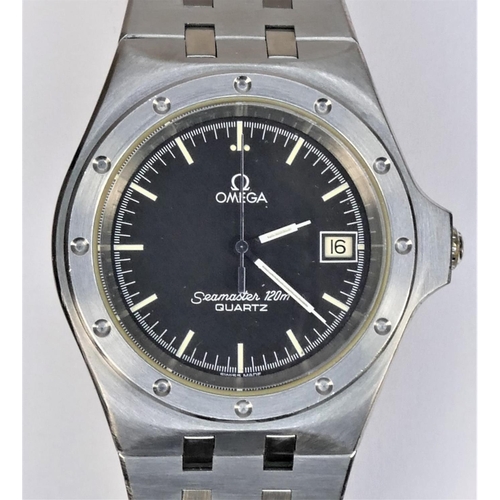 96 - Omega Seamaster 120m Quartz, a stainless steel date gentleman's wristwatch, c.1979, the black dial w... 