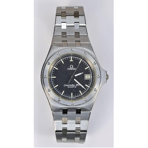 96 - Omega Seamaster 120m Quartz, a stainless steel date gentleman's wristwatch, c.1979, the black dial w... 