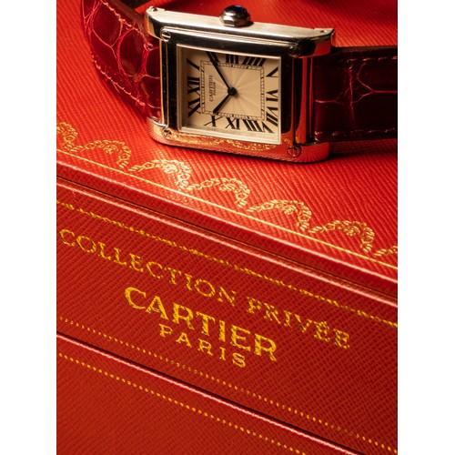 102 - Cartier, a platinum Tank à Vis Mecanique Collection Privee Limited Edition gentleman's manual wind w... 