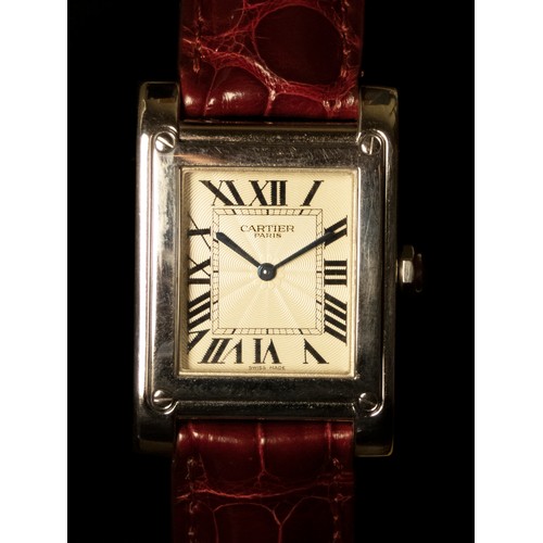 102 - Cartier, a platinum Tank à Vis Mecanique Collection Privee Limited Edition gentleman's manual wind w... 