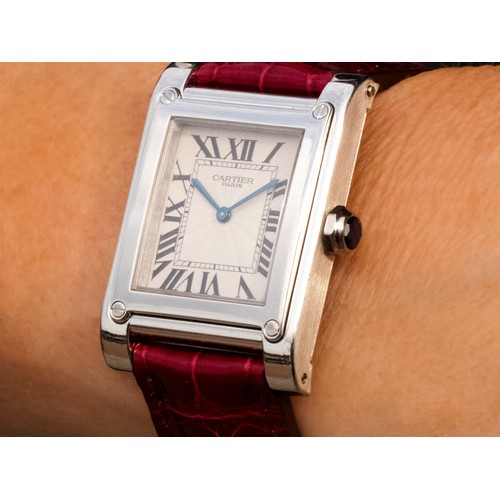 102 - Cartier, a platinum Tank à Vis Mecanique Collection Privee Limited Edition gentleman's manual wind w... 