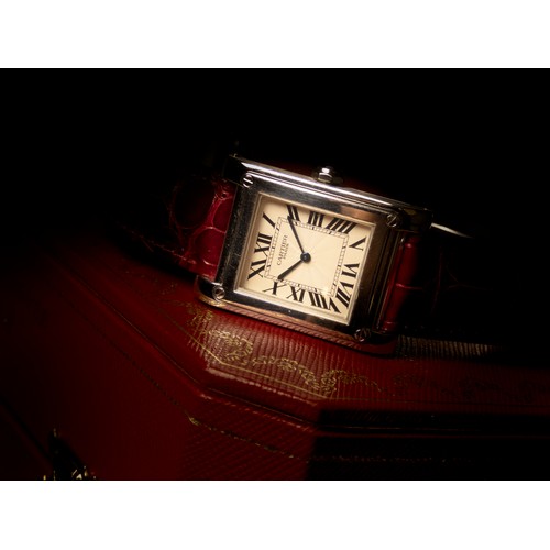 102 - Cartier, a platinum Tank à Vis Mecanique Collection Privee Limited Edition gentleman's manual wind w... 