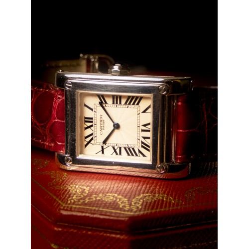 102 - Cartier, a platinum Tank à Vis Mecanique Collection Privee Limited Edition gentleman's manual wind w... 