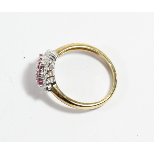 113 - A 9ct gold ruby and diamond dress ring, R, 2.5gm