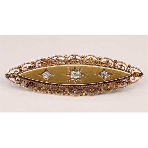 121 - An Edwardian 15ct gold and diamond panel brooch, Birmingham 1901, set with old cut stones, 46mm, 6.4... 