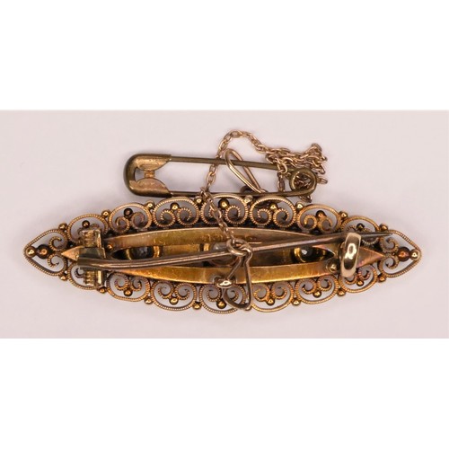 121 - An Edwardian 15ct gold and diamond panel brooch, Birmingham 1901, set with old cut stones, 46mm, 6.4... 